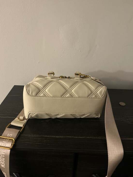 Steve Madden Bmickey Quilted Logo Plaque Satchel with Crossbody Strap in Vanilla - Picture 9 of 9